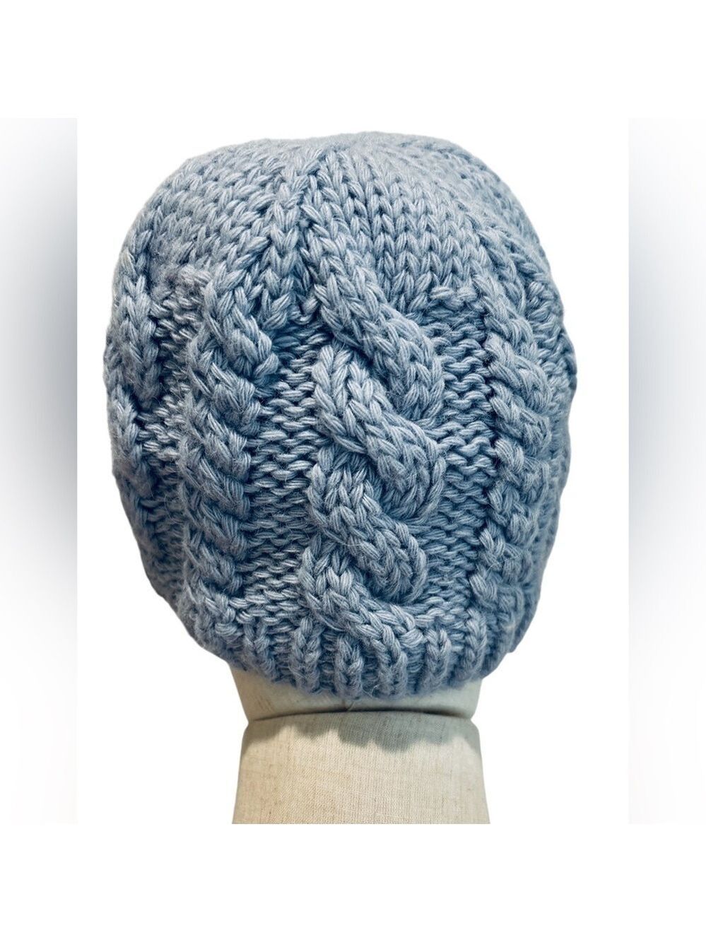 2 THE NORTH FACE WOOL BLEND LIGHT BLUE CABLE KNIT WINTER HATS SOFT WARM BEANIE - Picture 6 of 7
